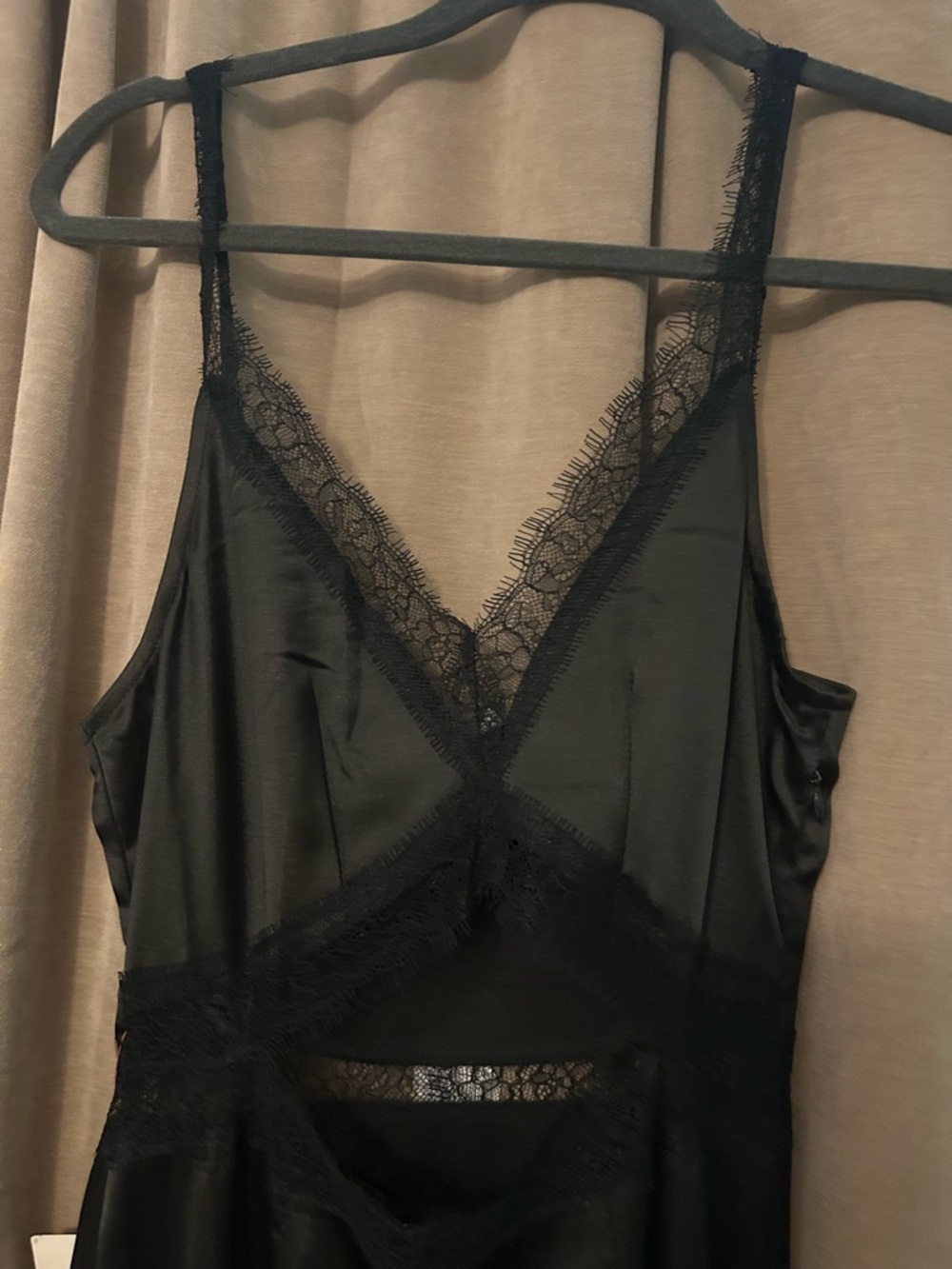 Never Fully Dressed Black Satin Slip with Lace Trim - Picture 2 of 7